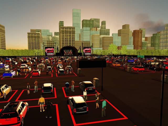 An artist's impression of what the Utilita Live From The Drive-In shows will look like.