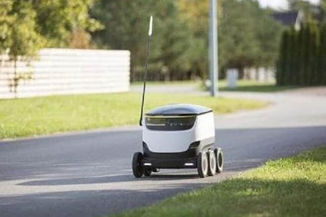 A Starship robot making a delivery in Milton Keynes