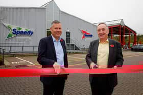 Speedy chief executive Russell Down, and Shaun McCarthy, chair of the Supply Chain Sustainability School, at  the launch which welcomed over 120 major construction contractors