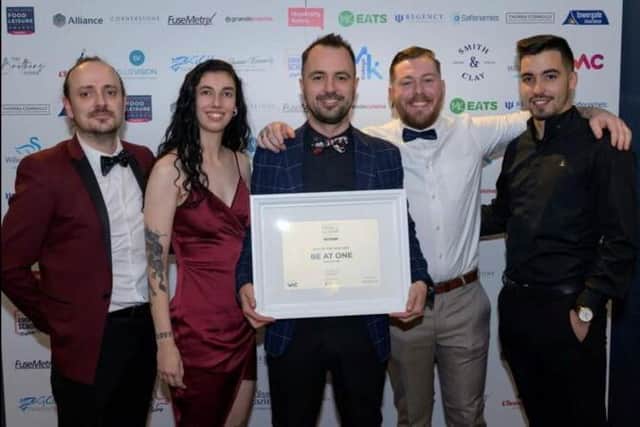 Be At One Milton Keynes is ‘Bar of the Year’ Award Winner, from left,Johnathan Sharp (Awards attendee), Charlie Aldridge (Bartender, Be At One), Claudiu Stinga (General Manager, Be At One), Matthew Shouler (Deputy Manager, Be At One), David Pedrosa (Bartender, Be At One)