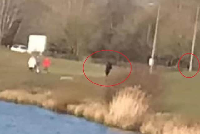 The newly discovered photo showing the figure with a rucksack at Furzton Lake