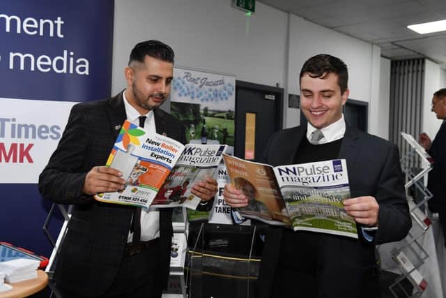Pictured are Northamptonshire Chamber’s director of business development Sunny Singh and policy officer Sean Rose, reading MK Pulse magazine