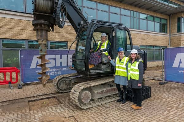 Pictured from left, Seated, MK College Group chief executive, Dr Julie Mills, Sharon Coe from the DfE and Jess Annison, former project director of the SCIoT