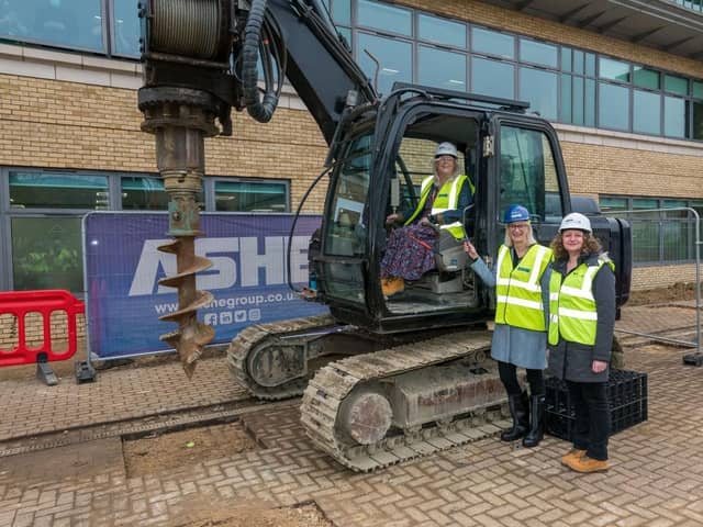 Pictured from left, Seated, MK College Group chief executive, Dr Julie Mills, Sharon Coe from the DfE and Jess Annison, former project director of the SCIoT
