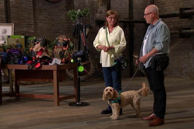 Barking Bags' Debbie Greaves and Rob Angell on BBC Dragons' Den (Image: BBC)