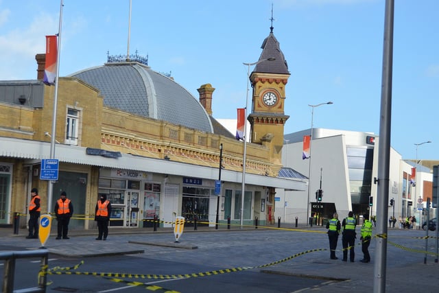 Eastbourne station was closed during Storm Eunice. Photo by Dan Jessup.