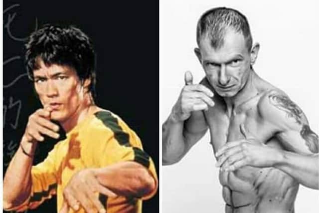 Andy imitates his hero, Bruce Lee