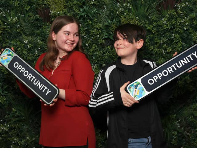 Kyla Poulton and Luca Fazakerley with their replica nameplates