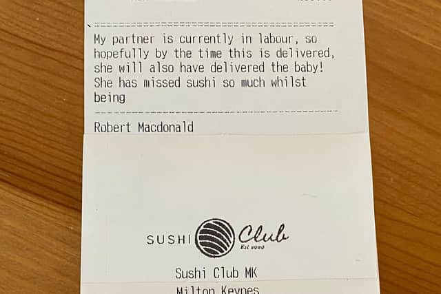 Robert's touching order to  Sushi Club MK