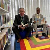 Trying out the new library. From left: MK Council's director of children’s services Mac Heath, Mayor Cllr Mohammed Khan and Cllr Zoe Nolan, the Cabinet member for children and families.