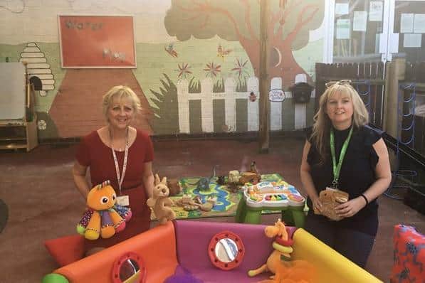 Cllr Zoe Nolan, Cabinet member for Children and Families with Michelle Collier at Daisychain Family Centre in West Bletchley