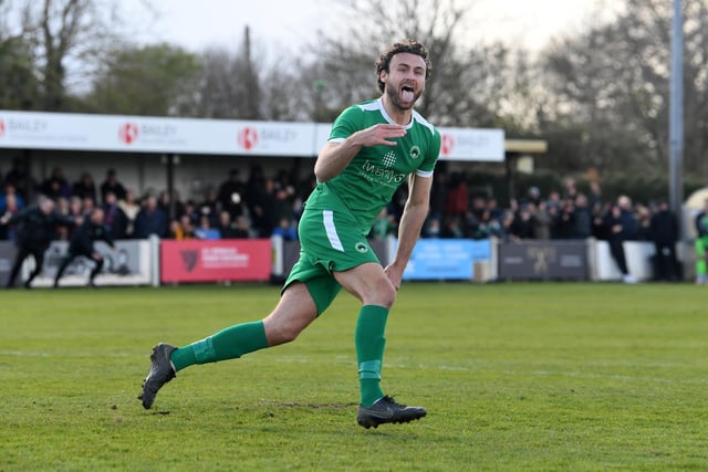 James Sage wheels off in celebration after sending Newport Pagnell Town to Wembley
