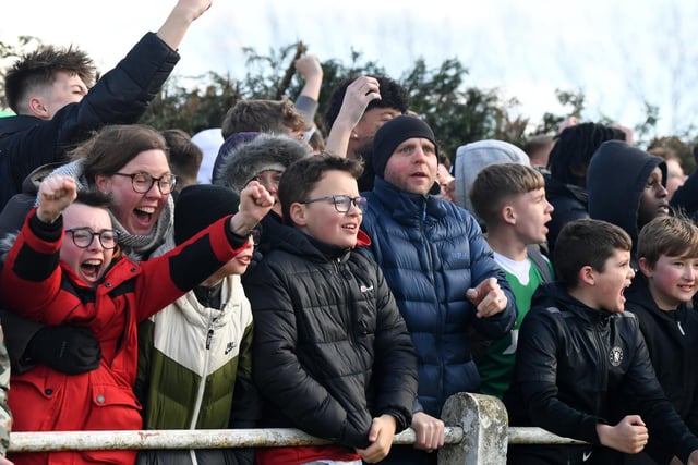 Newport Pagnell Town fans celebrate at Willen Road