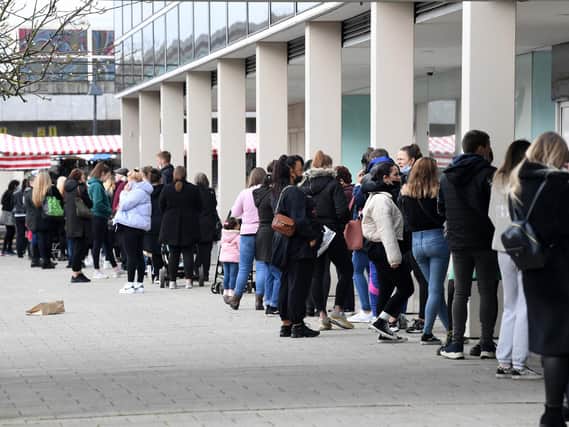 queues outside Centre: MK on April 12