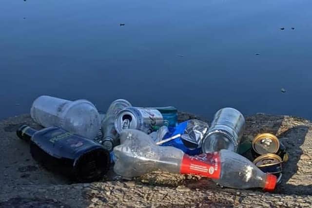 Litter left at the water edge