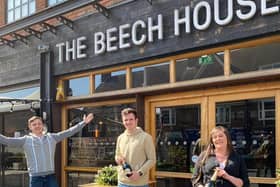 Beech House Amersham’s gm Jamie Firminger congratulating new assistant Managers George Muddiman & Rebecca Gilbert.