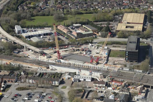 This shows the flyover approach and concrete girders in position. Photo: Network Rail Air Operations