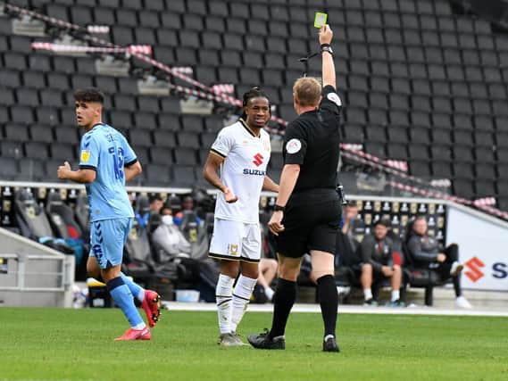David Kasumu's first booking came in the season opener against Coventry