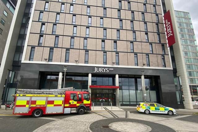 Emergency services started gathered outside Jury's Inn at 1pm