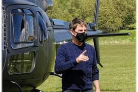 Tom Cruise arrived by helicopter