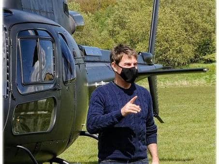 Tom Cruise arrived by helicopter