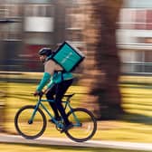 A deliveroo driver in action in Buckinghamshire