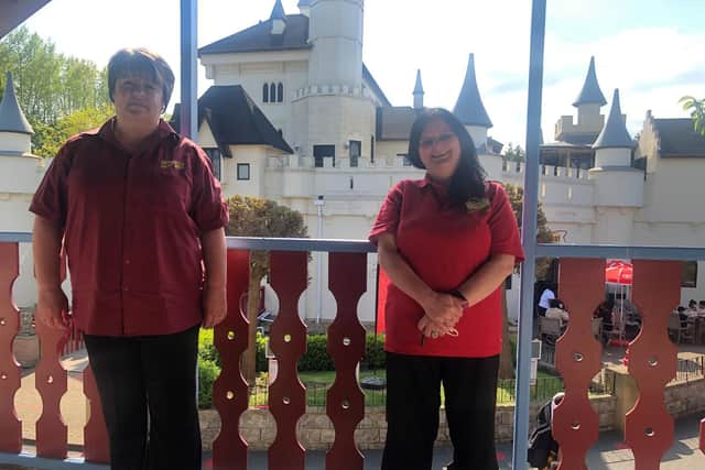 Debbie Lewis (right) with Sue Conway, resort manager at Gulliver’s Land