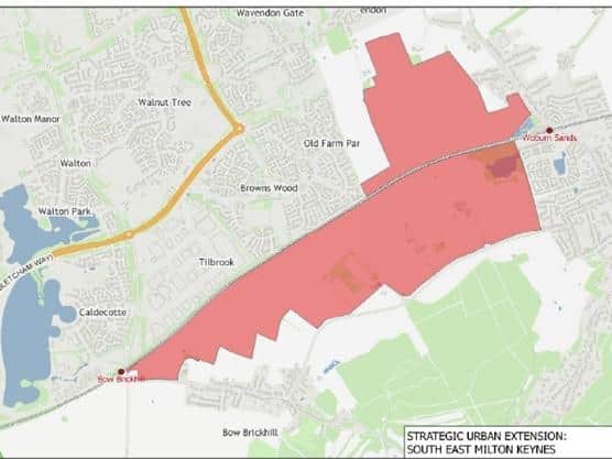 The site forms part of the land earmarked for the south eastern expansion of Milton Keynes (Google)