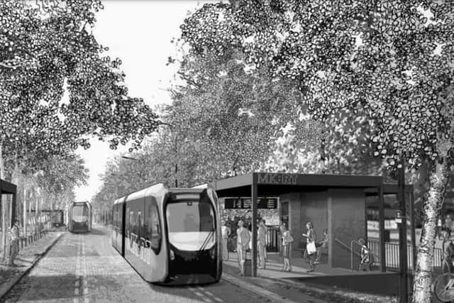 A network of guided buses - called a mass rapid transport system - is among the plans for growing MK up to 2050 (Artist's impression MK Council)
