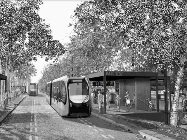 A network of guided buses - called a mass rapid transport system - is among the plans for growing MK up to 2050 (Artist's impression MK Council)