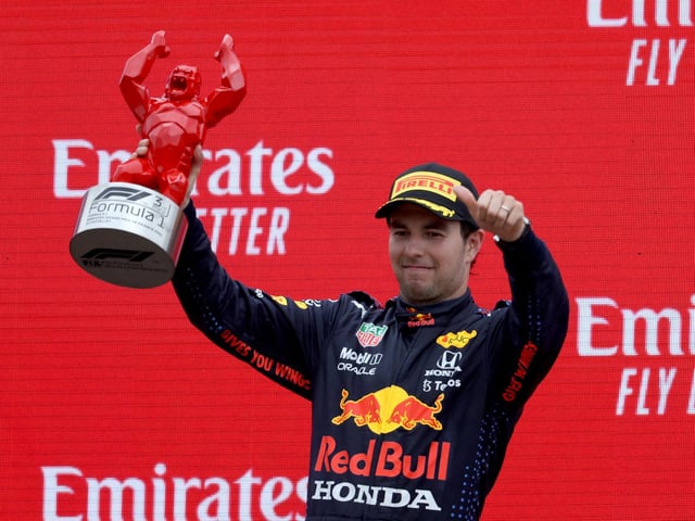 Sergio Perez on the podium in France