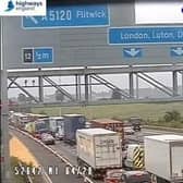 HIghways England jamcams showed traffic crawling on the M1 at junction 12 at 7am