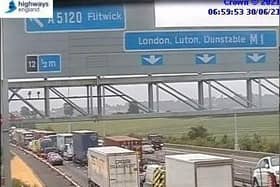 HIghways England jamcams showed traffic crawling on the M1 at junction 12 at 7am