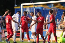 Scott Twine celebrates his second goal of the night at King's Lynn