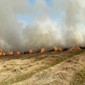 The blaze ripped through the freshly-cut hay