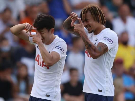 Son Heung-Min (left) celebrates with Dele Alli after scoring Tottenham's opening goal in their 3-0 friendly win at Colchester last week