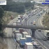 Highways England jamcams showed huge queues on the M1 near Northampton