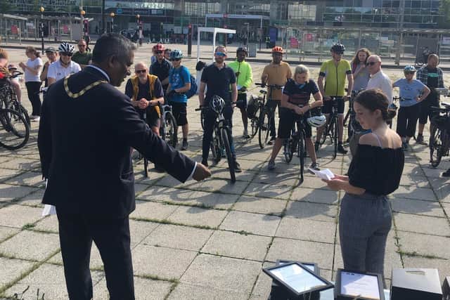 The Mayor presents the bike month awards earlier this summer