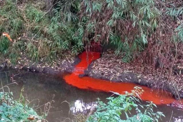 A mysterious red streak into the river near Parsons Close recreation ground last week