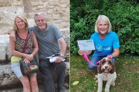 Actor Karen Fanning with her husband, actor and script writer Rio Fanning and their dog, Peggy.
