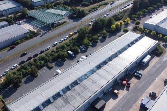 This was the queue for fuel at the Shell garage on Stacey Bushes on Sunday. Photo: Kieron Theed