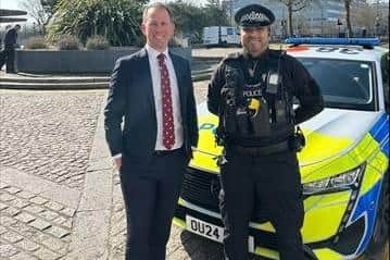 Thames Valley Police and Crime Commissioner Matthew Barber joined officers on patrol in Milton Keynes as part of Business Crime Reduction Partnership Week
