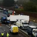 The lorry was across the carriageway on the M1