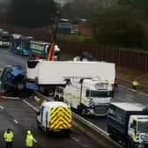 The lorry was across the carriageway on the M1