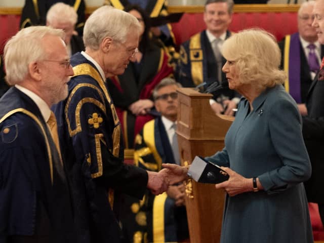 Queen Camilla presented the award to Open University heads