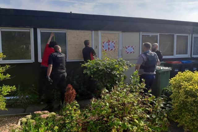 Police close down the nuisance house on Bradville in Milton Keynes
