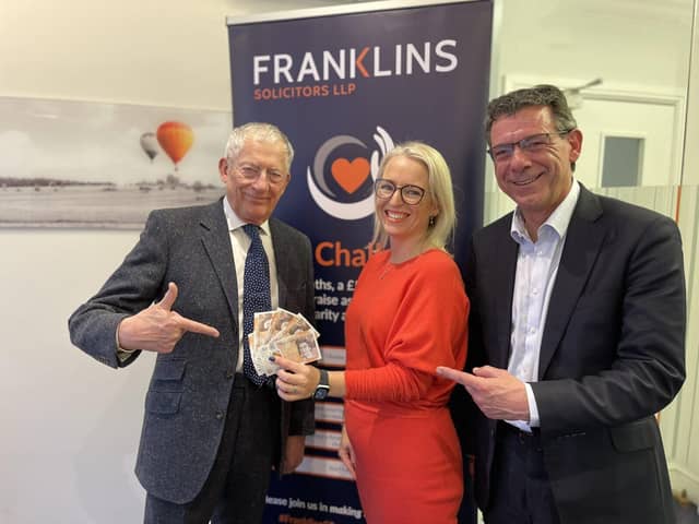 Nick Hewer with Andrea Smith (Partner) and Simon Long (Managing Partner) at Franklins Solicitors