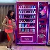 the flase lash vending machine is under the frog bubble clock at CMK shopping centre
