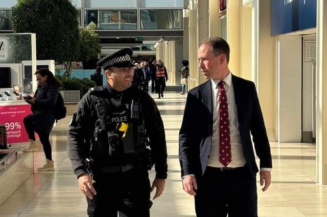 Police and Crime Commissioner Matthew Barber joins police on their city centre patrols in Milton Keynes