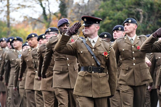 Soldiers marched through the town